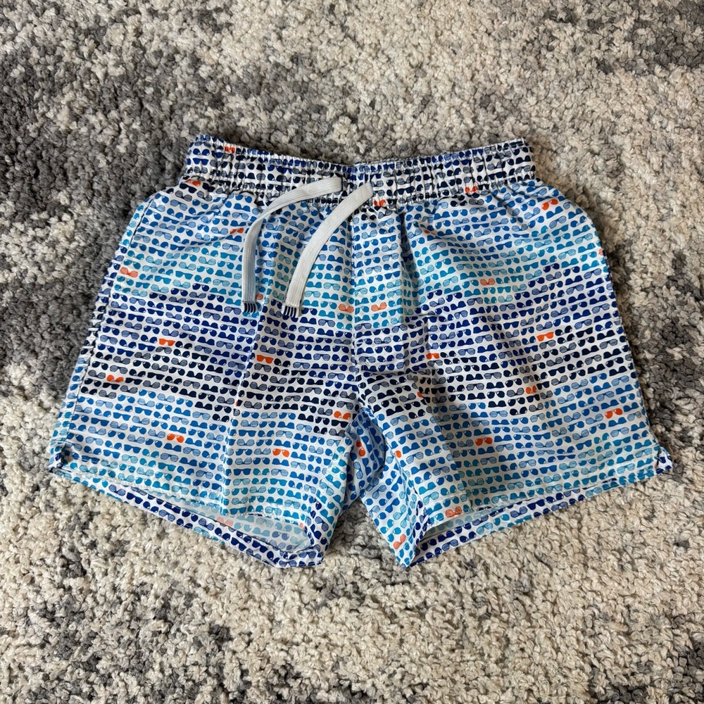 Evolve, Men’s Blue & Orange Sunglass Printed Design Swim Shorts, Medium